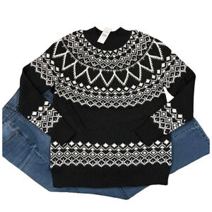NWT LOFT Black & White Fair Isle Mock Neck Tunic Sweater - SIZE MEDIUM